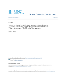 We Are Family: Valuing Associationalism in Disputes Over Children's Surnames Merle H