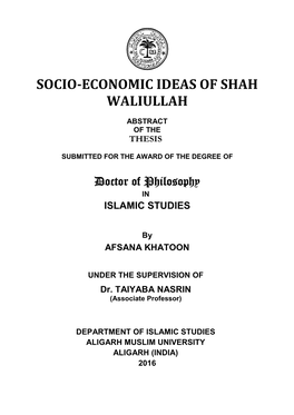 Socio-Economic Ideas of Shah Waliullah