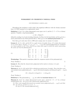 WORKSHEET on FROBENIUS NORMAL FORM Throughout This