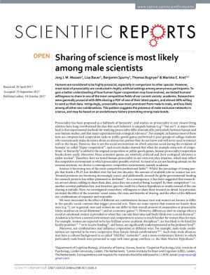 Sharing of Science Is Most Likely Among Male Scientists Jorg J