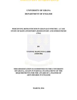 Perceiving Romanticism in Ghanaian Poetry: a Case Study of Kofi Awoonor’S Rediscovery and Other Poems (1964)