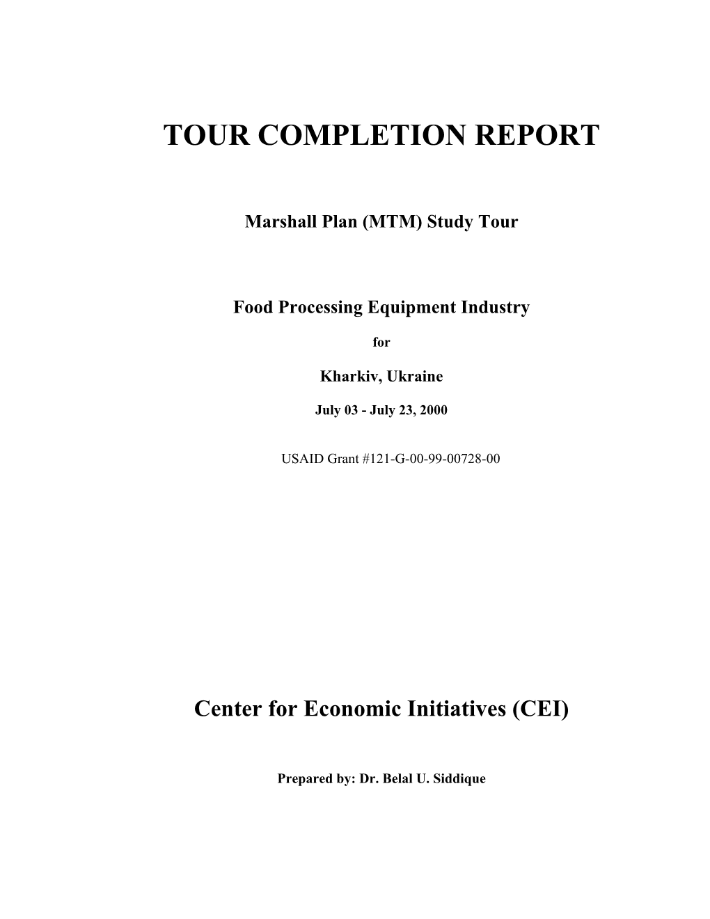 Tour Completion Report