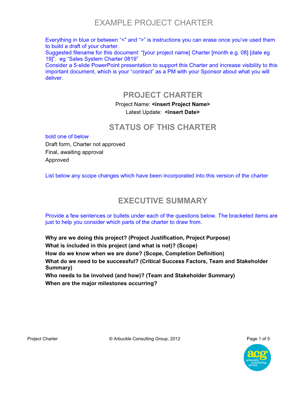 Project Charter Template