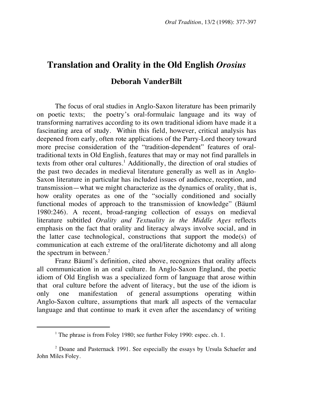 Translation and Orality in the Old English Orosius