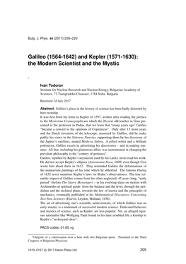 Galileo (1564-1642) and Kepler (1571-1630): the Modern Scientist and the Mystic
