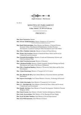 Minutes of Parliament for 25.01.2019