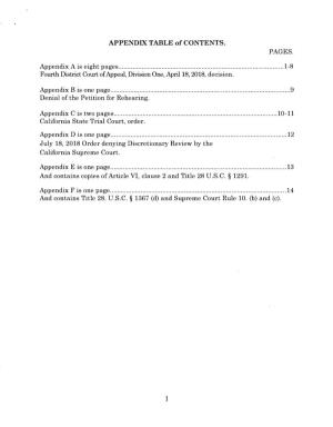 APPENDIX TABLE of CONTENTS. PAGES