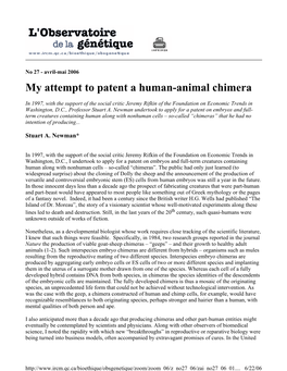 My Attempt to Patent a Human-Animal Chimera
