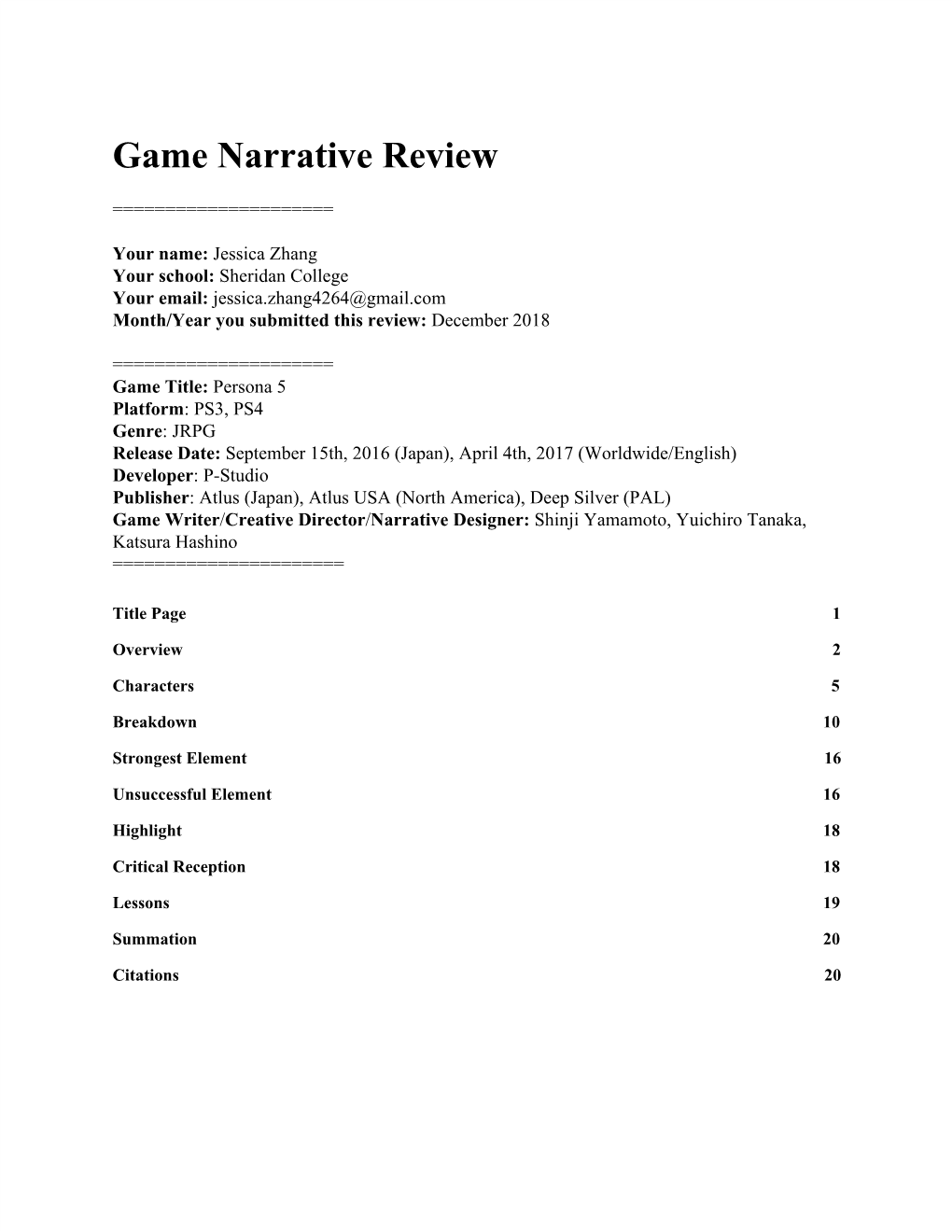 Game Narrative Review