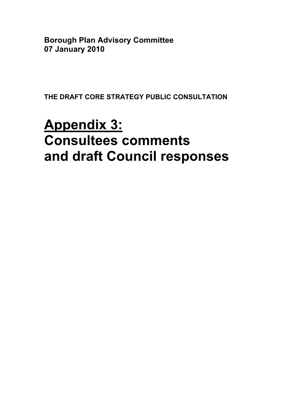 Borough Plan Advisory Committee 07 January 2010