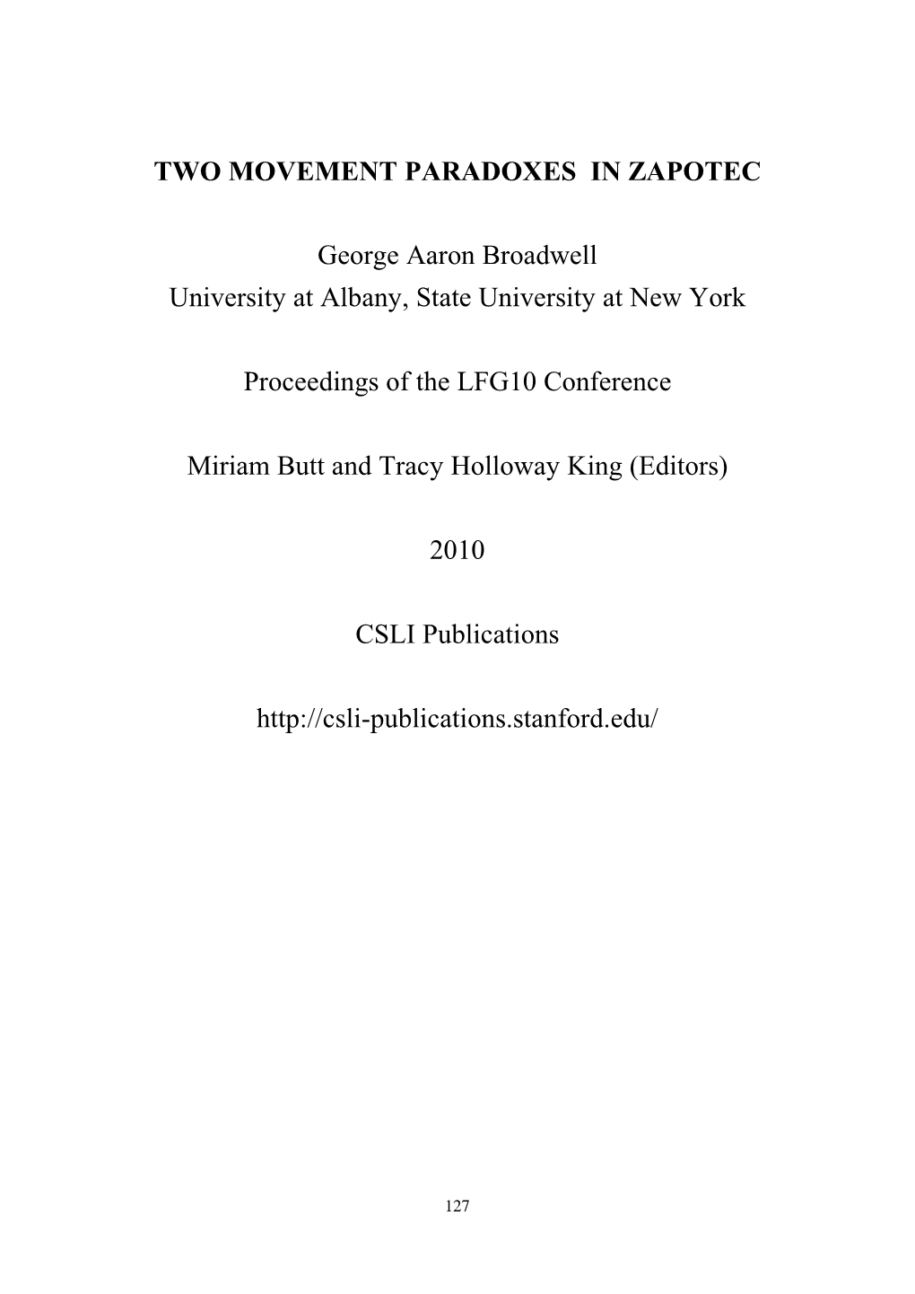 Proceedings of LFG10