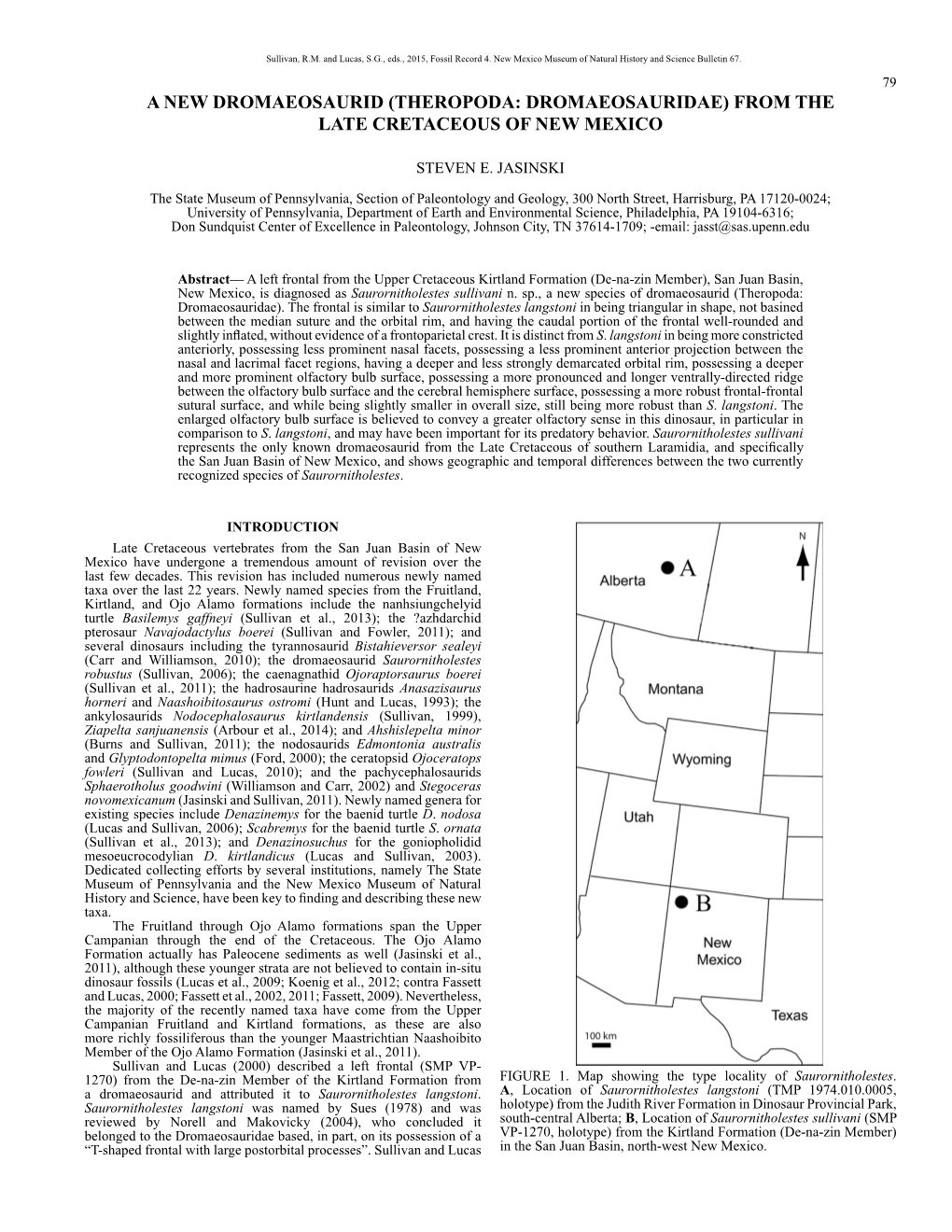 A New Dromaeosaurid (Theropoda: Dromaeosauridae) from the Late Cretaceous of New Mexico