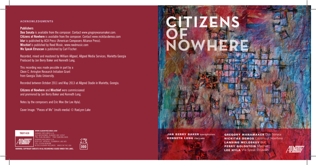 Citizens of Nowhere Is Available from the Composer