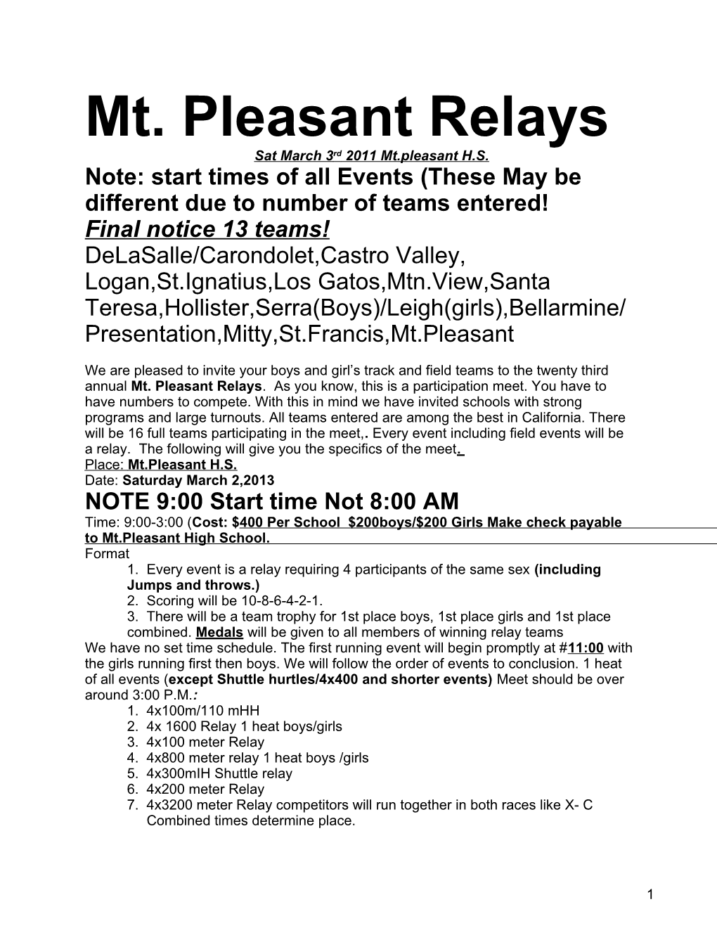 Mt. Pleasant Relays