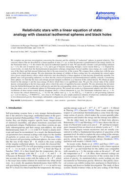 Relativistic Stars with a Linear Equation of State: Analogy with Classical Isothermal Spheres and Black Holes