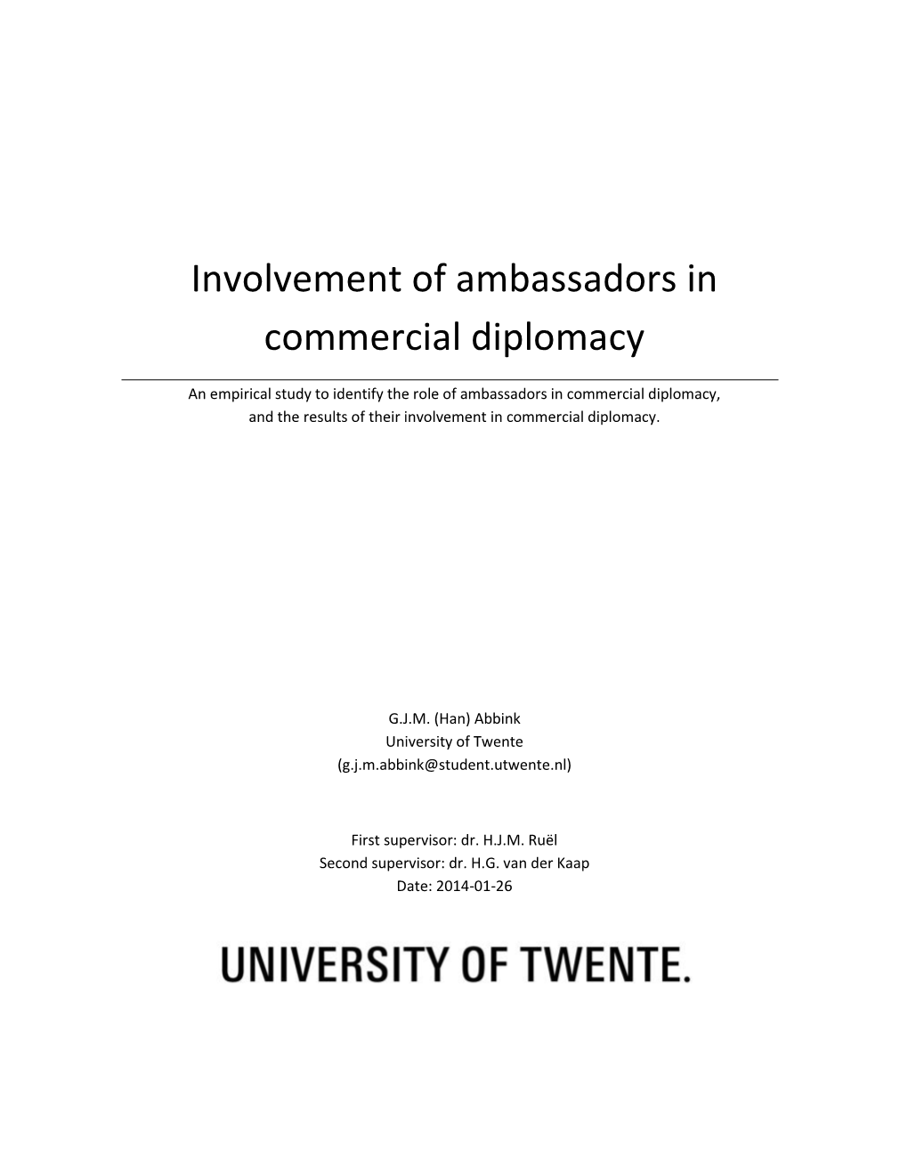 Involvement of Ambassadors in Commercial Diplomacy