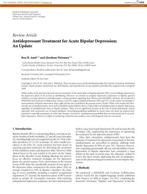 Review Article Antidepressant Treatment for Acute Bipolar Depression: an Update