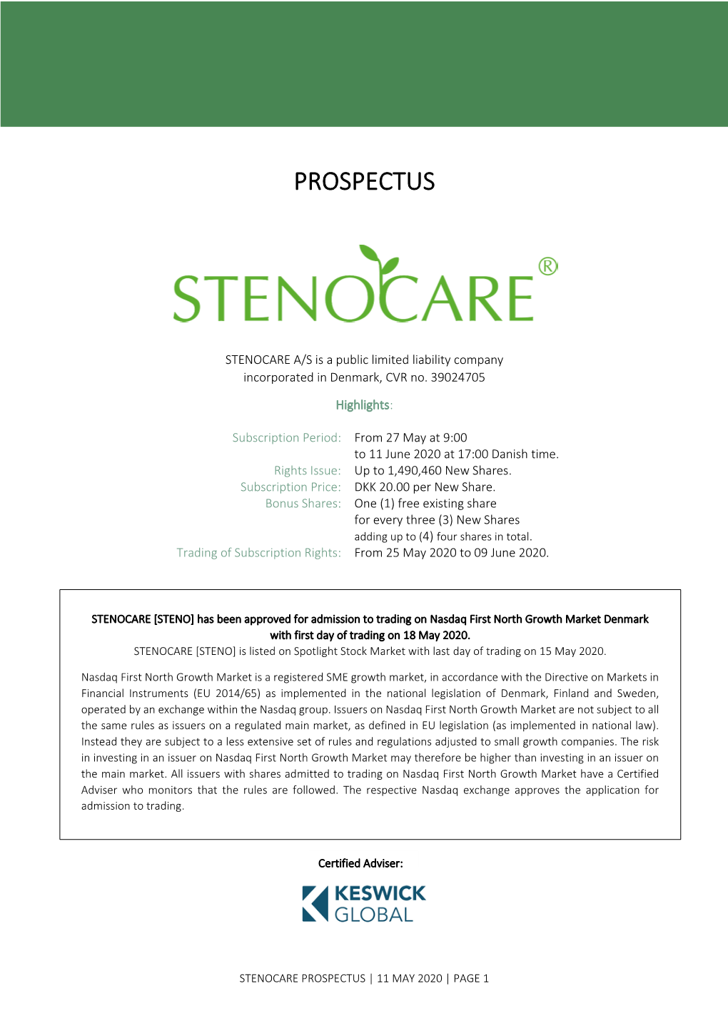 STENOCARE PROSPECTUS.Pdf