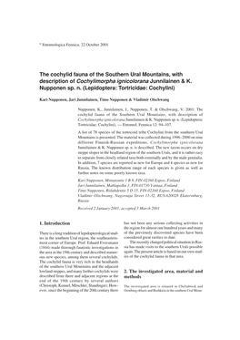 The Cochylid Fauna of the Southern Ural Mountains, with Description of Cochylimorpha Ignicolorana Junnilainen & K