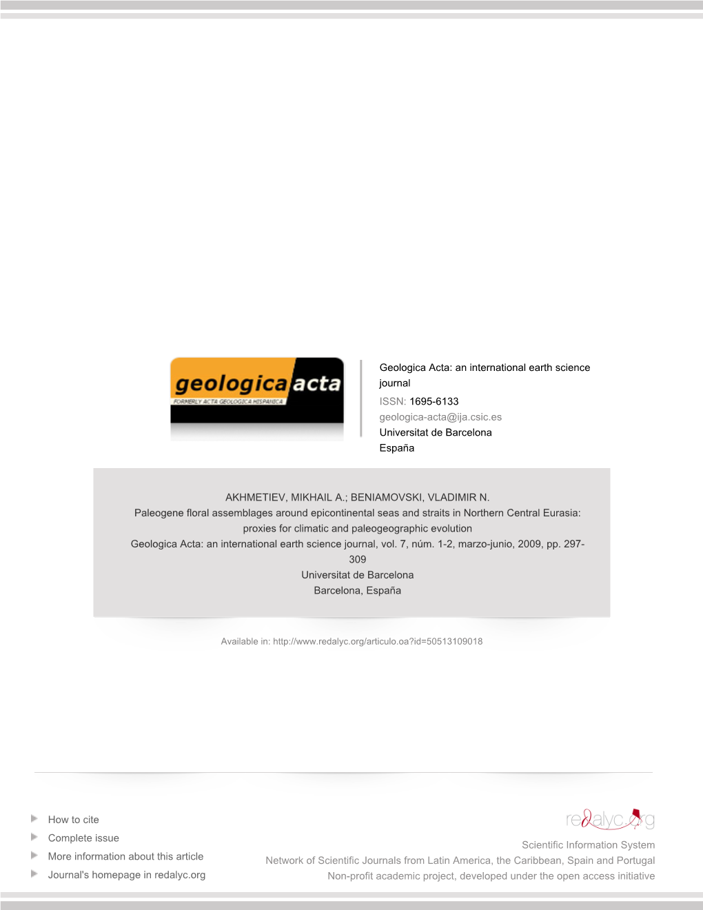 Proxies for Climatic and Paleogeographic Evolution Geologica Acta: an International Earth Science Journal, Vol