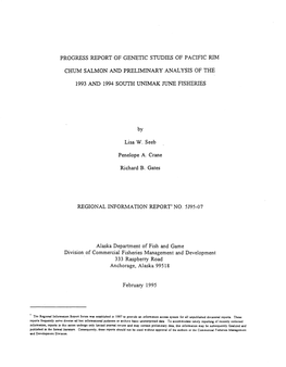 Progress Report of Genetic Studies of Pacific Rim Chum Salmon And