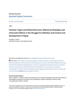 Feminist Tigers and Patriarchal Lions: Rhetorical Strategies and Instrument Effects in the Struggle for Definition and Control Over Development in Nepal