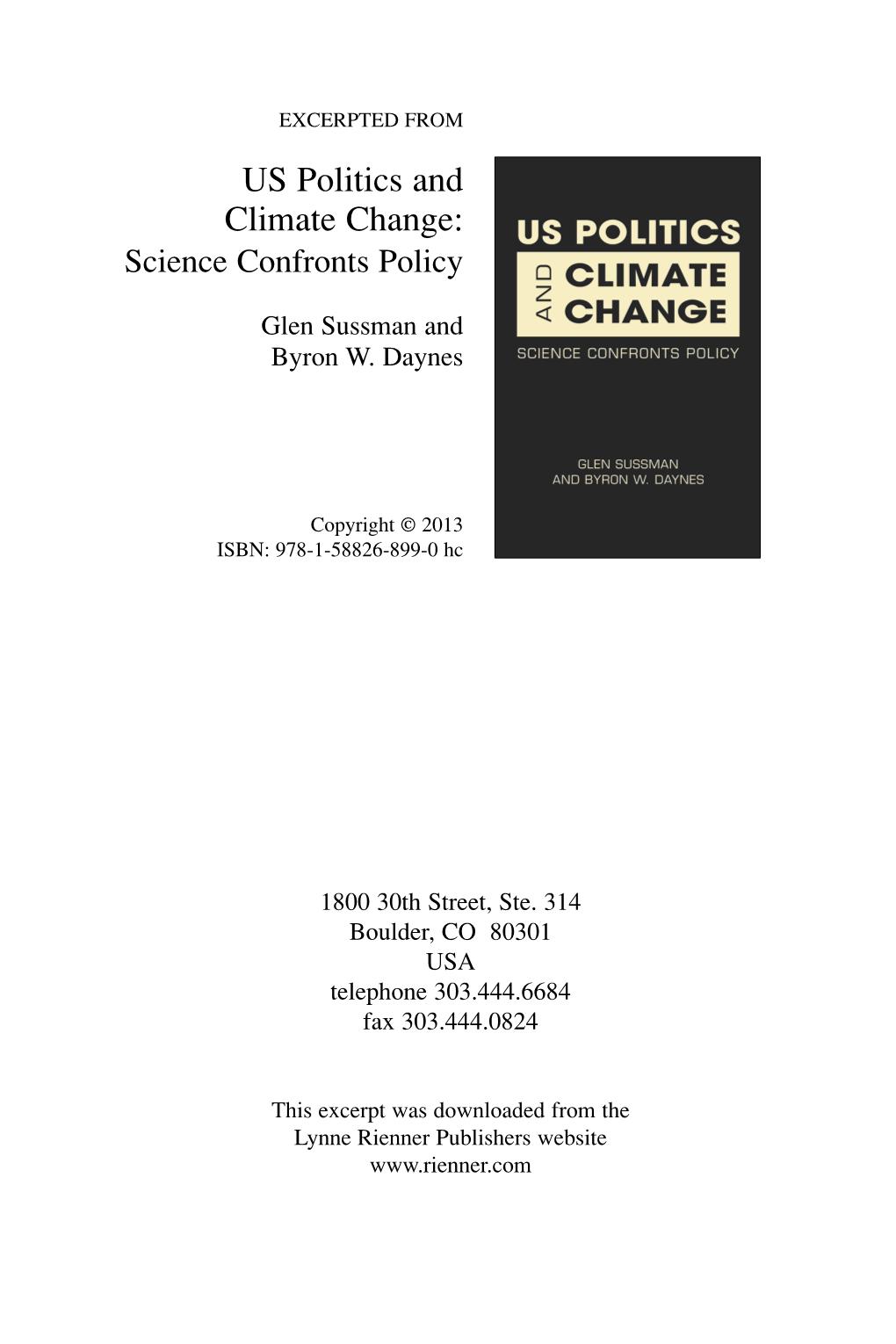 US Politics and Climate Change: Science Confronts Policy