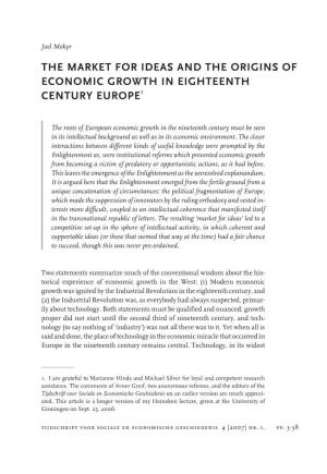 The Market for Ideas and the Origins of Economic Growth in Eighteenth Century Europe1