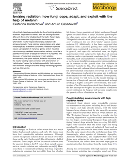 Ionizing Radiation: How Fungi Cope, Adapt, and Exploit with the Help of Melanin Ekaterina Dadachova1 and Arturo Casadevall2