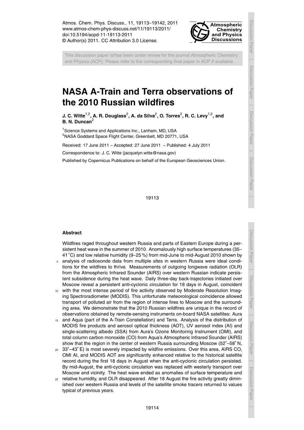 NASA A-Train and Terra Observations of the 2010 Russian Wildfires