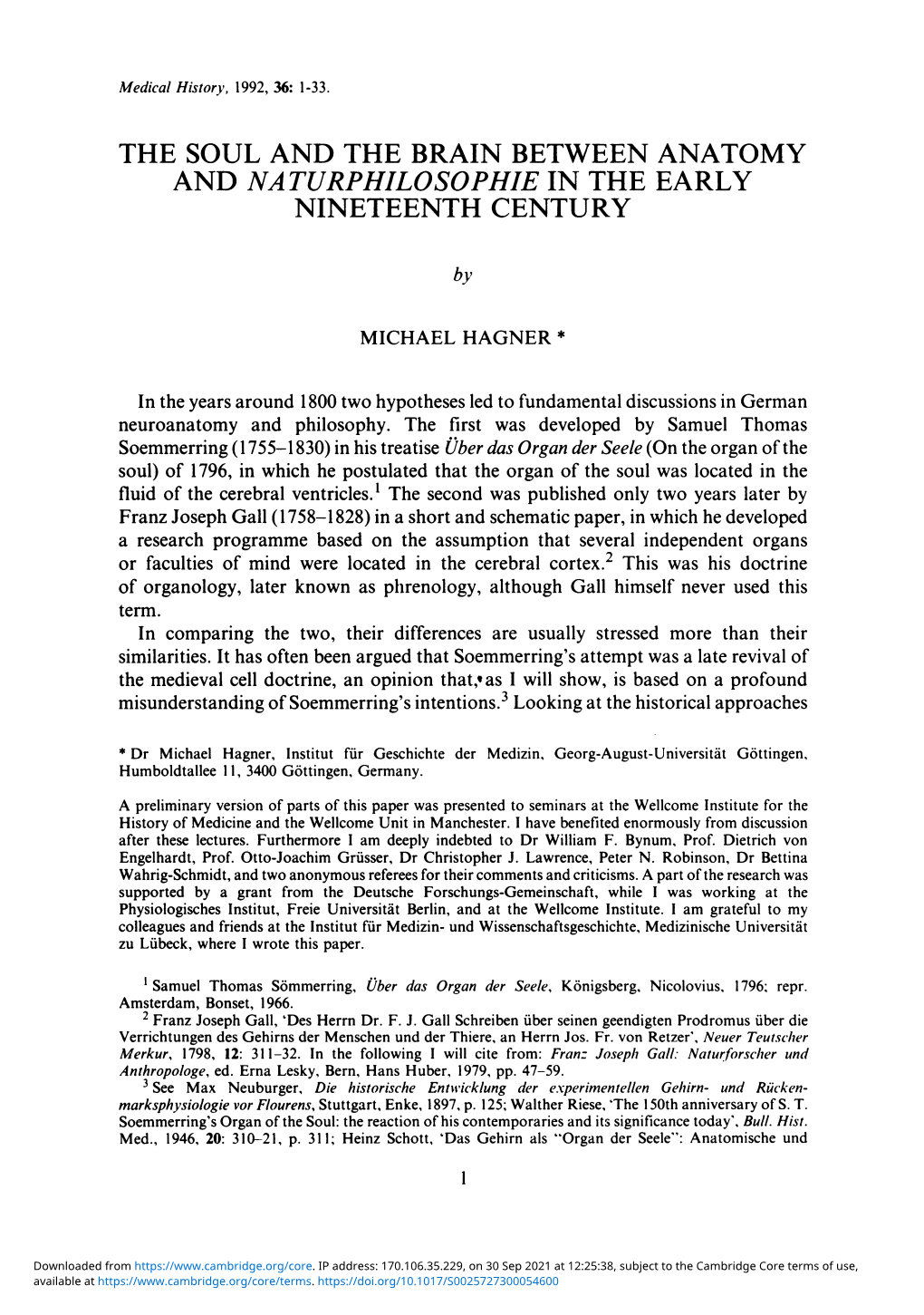 The Soul and the Brain Between Anatomy and Naturphilosophie in the Early Nineteenth Century