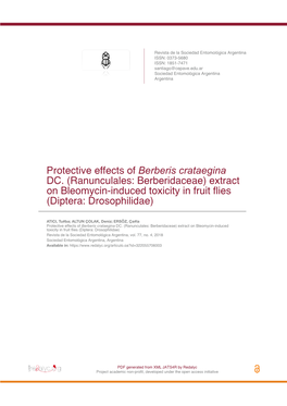 Protective Effects of Berberis Crataegina DC. (Ranunculales: Berberidaceae) Extract on Bleomycin-Induced Toxicity in Fruit Flies (Diptera: Drosophilidae)