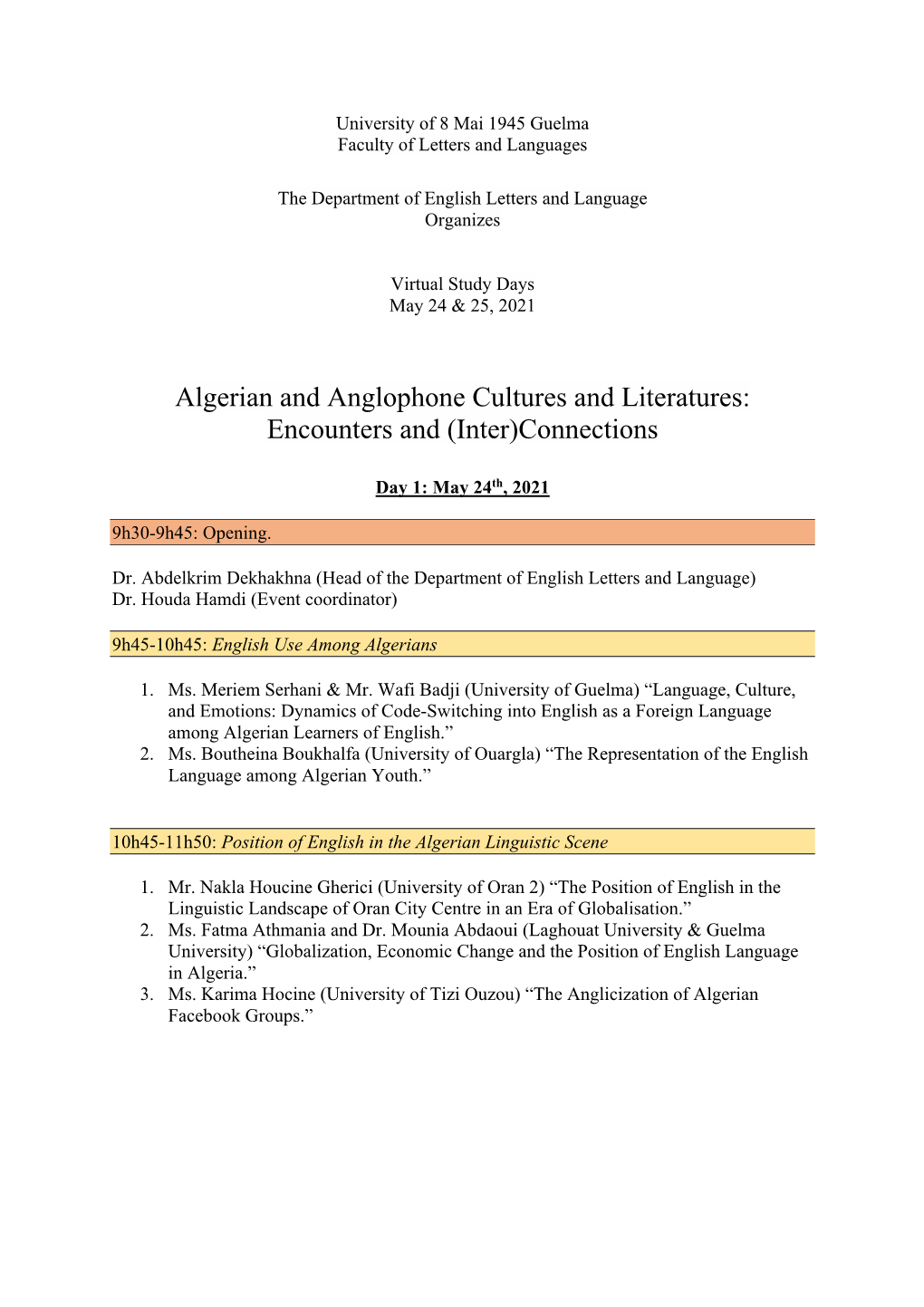 Algerian and Anglophone Cultures and Literatures: Encounters and (Inter)Connections