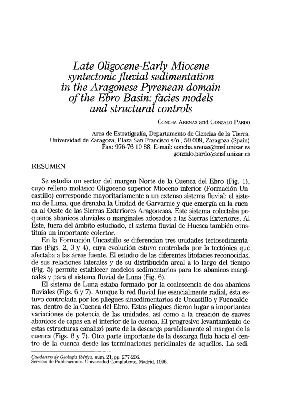 Late Oligocene-Early Miocene Syntectonic Fluvial Sedimentation In