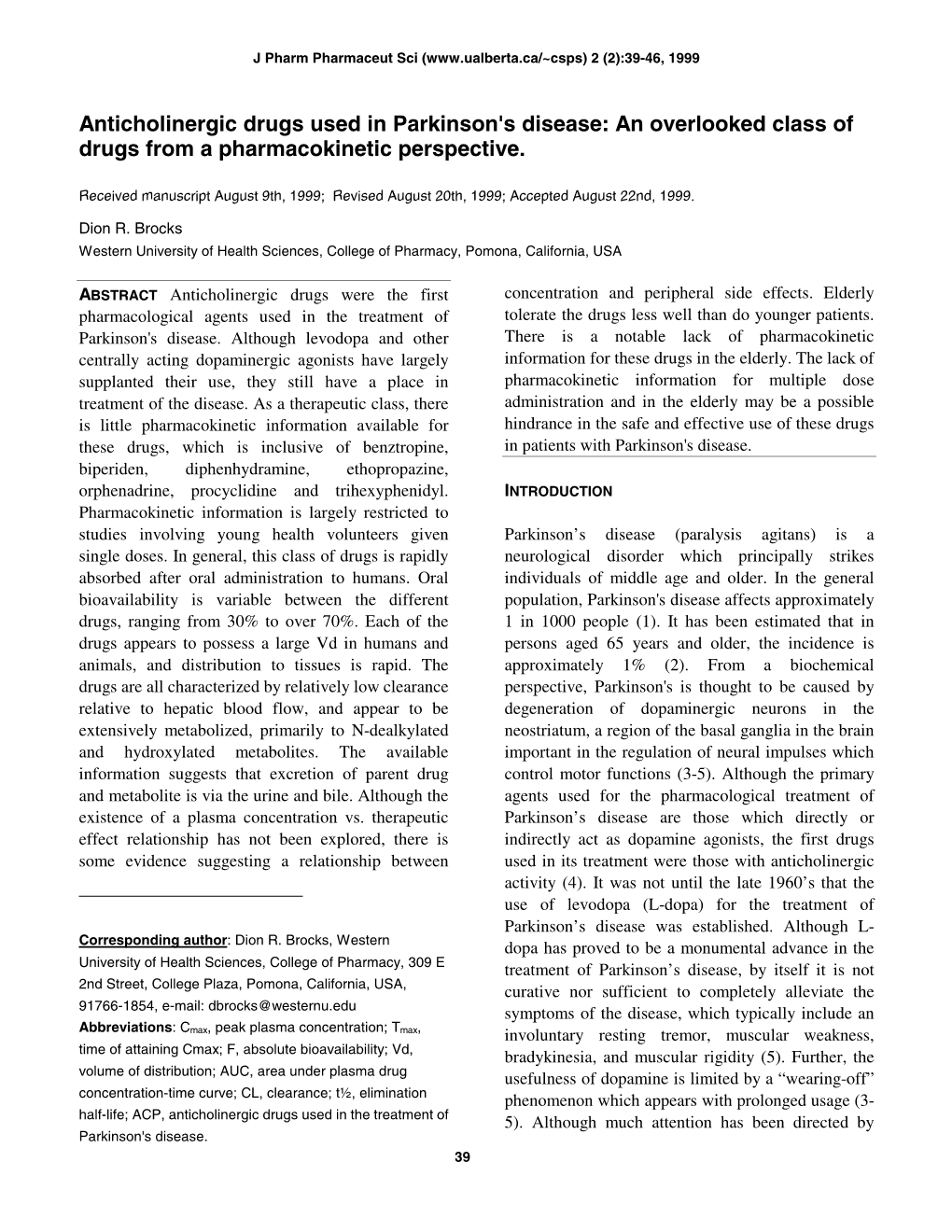 Anticholinergic Drugs Used in Parkinson's Disease: an Overlooked Class of Drugs from a Pharmacokinetic Perspective