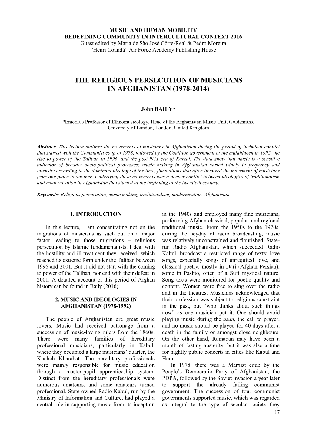 The Religious Persecution of Musicians in Afghanistan (1978-2014)