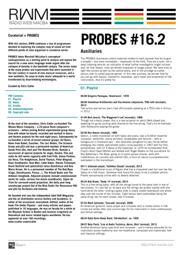 PROBES #16.2 Devoted to Exploring the Complex Map of Sound Art from Different Points of View Organised in Curatorial Series