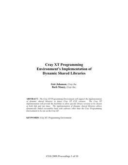 Cray XT Programming Environment's Implementation of Dynamic Shared Libraries