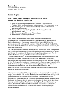 Das Lachen Hanne Bergius Das Lachen Dadas Und Seine Politisierung in Berlin. Gegen Die „Zuhälter Des Todes“