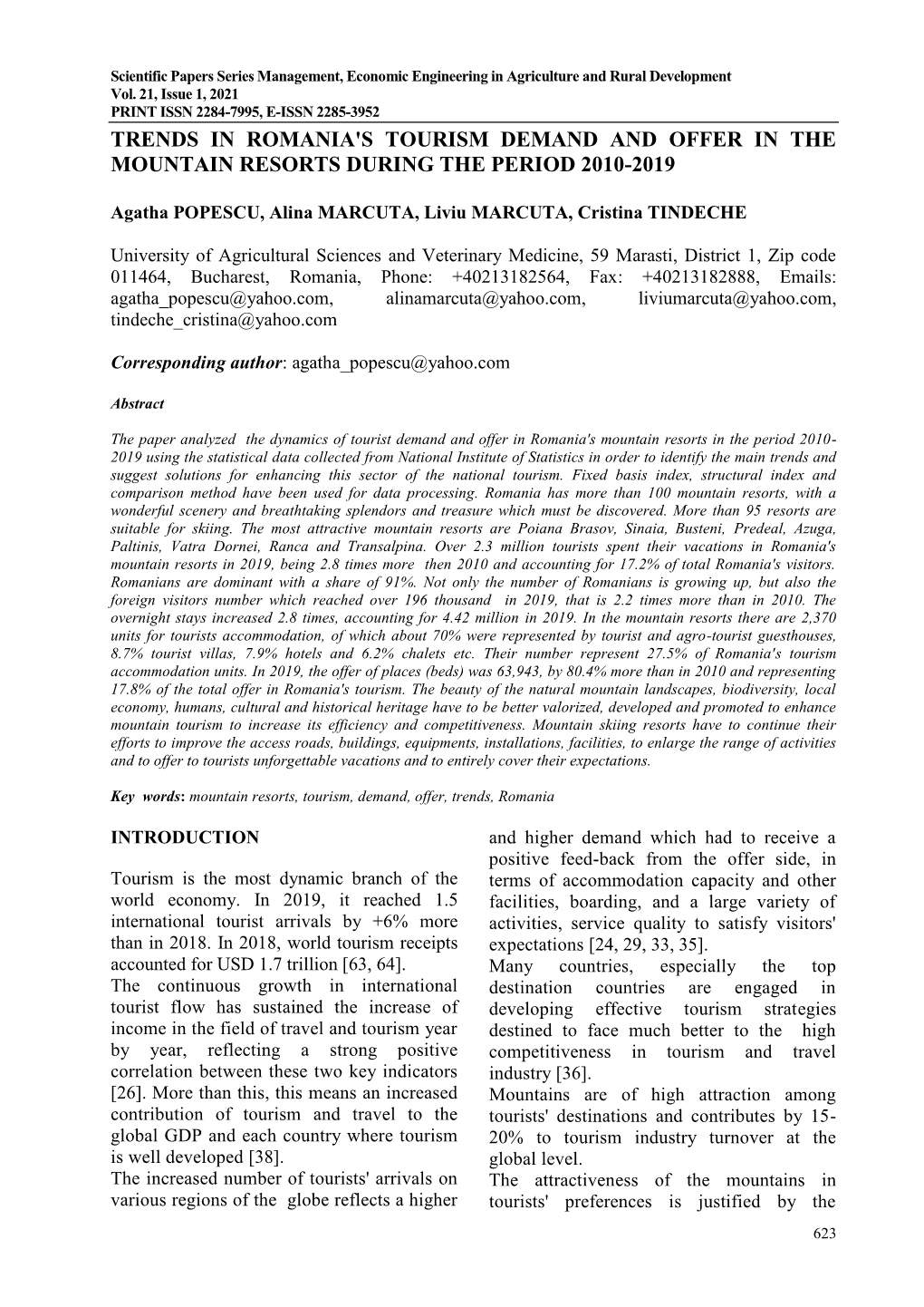 Trends in Romania's Tourism Demand and Offer in the Mountain Resorts During the Period 2010-2019