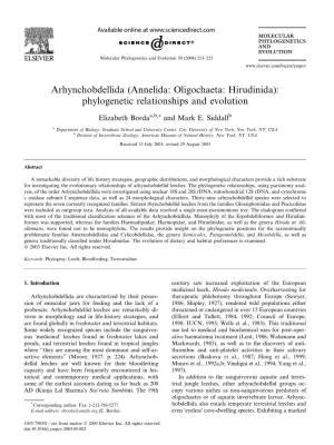 Arhynchobdellida (Annelida: Oligochaeta: Hirudinida): Phylogenetic Relationships and Evolution