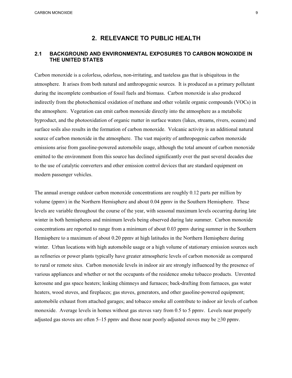 Toxicological Profile for Carbon Monoxide