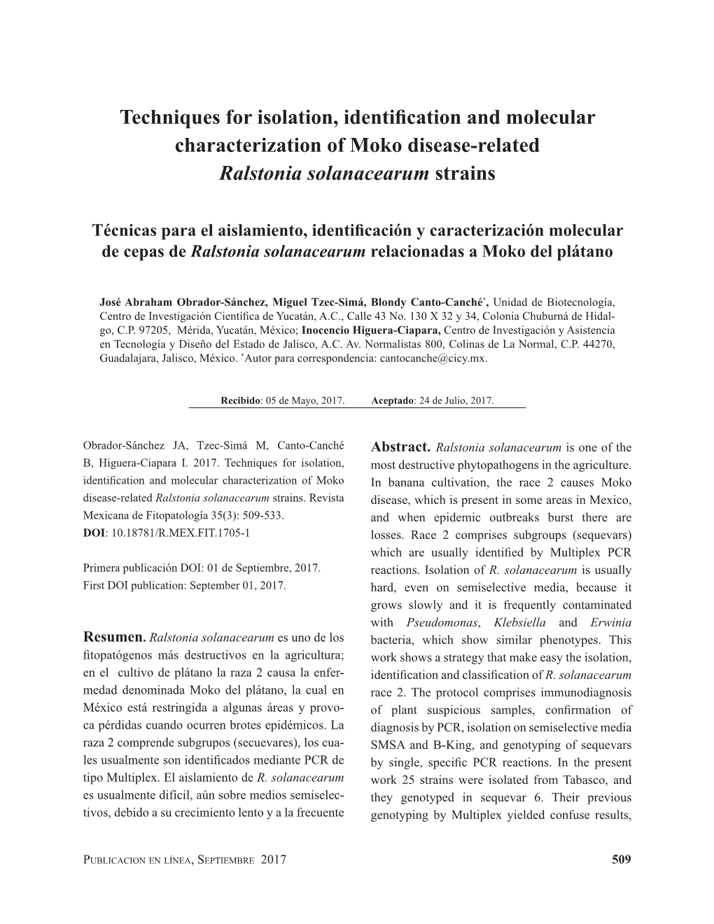 Techniques for Isolation, Identification and Molecular Characterization of Moko Disease-Related Ralstonia Solanacearum Strains