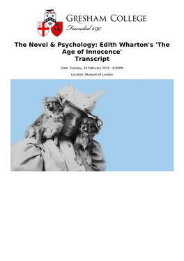 The Novel & Psychology: Edith Wharton's 'The Age of Innocence' Transcript