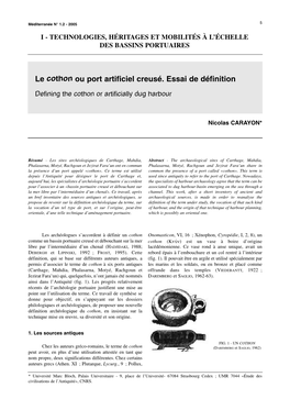 Le Cothon Ou Port Artificiel Creusé. Essai De Définition