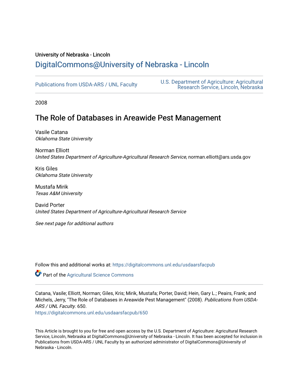 The Role of Databases in Areawide Pest Management