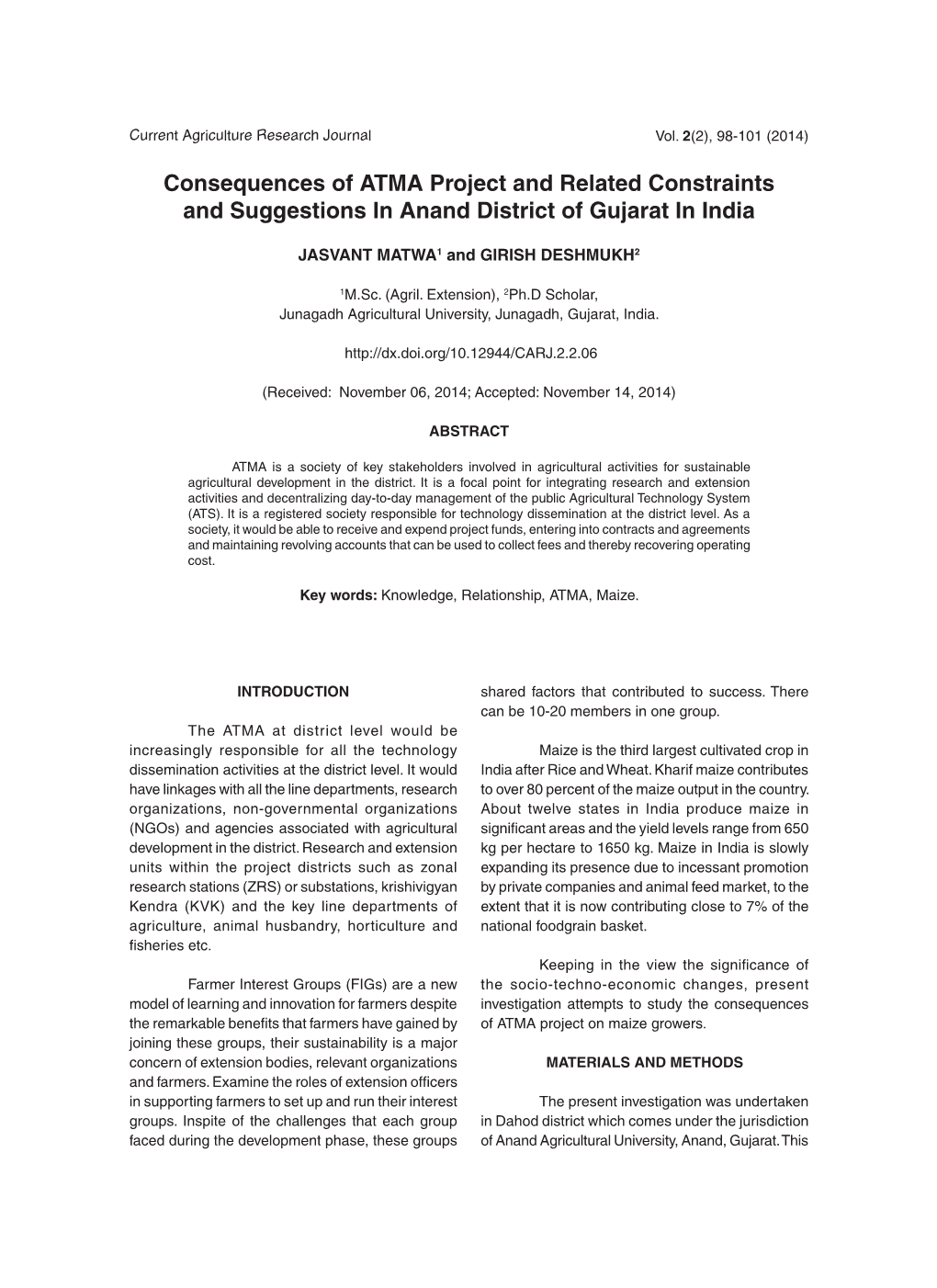 Consequences of Atma Project and Related Constraints and Suggestions in Anand District of Gujarat in India