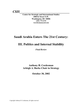 Saudi Arabia Enters the 21St Century Part