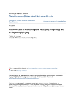 Macroevolution in Microchiroptera: Recoupling Morphology and Ecology with Phylogeny