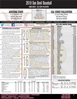 2019 Sun Devil Baseball GAME NOTES - CAL STATE FULLERTON